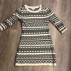 Charming Charlie Black and Cream Geometric Knit Dress